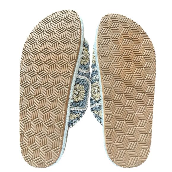 NEW HOUSE OF HARLOW 1960 Women's Size 8.5 Beaded Buckle Flat Slides Boho Sandals - Picture 9 of 11